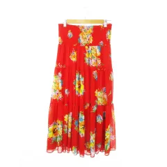ローレンラルフローレン LAUREN RALPH LAUREN ティアードスカート ロング ハイウエスト ウエストゴム シアー 花柄 S 赤 レッド /MN25 ■GY18のサムネイル