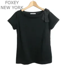 極美品 フォクシーニューヨーク FOXEY NEW YORK カットソー トップス ニット リボン 半袖 ボートネック コットン ブラック サイズ40 レディースのサムネイル