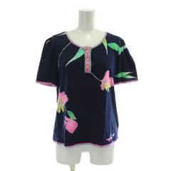 レオナール LEONARD ファッション FASHION Tシャツ カットソー 半袖 ヘンリーネック 花柄 総柄 ロゴ 金ボタン L 紺 ネイビー /XZ ■GY35のサムネイル