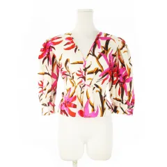 ダイアンフォンファステンバーグ DIANE von FURSTENBERG ブラウス 七分袖 バックリボン ペプラム リゾート 花柄 4 S ピンク /CK10 ■GY19のサムネイル