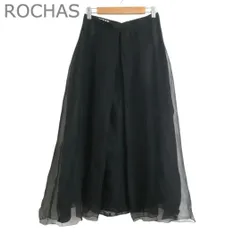 美品 ロシャス ROCHAS フレアスカート ロングスカート シルク100％ チュール×レース ドット柄 タック ロング丈 ミモレ丈 ブラック サイズ38 レディースのサムネイル