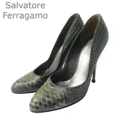 美品 サルヴァトーレフェラガモ Salvatore Ferragamo パンプス ラウンドトゥ ハイヒール ピンヒール パイソン レザー グリーン系 サイズ5C 約22.5cm レディースのサムネイル