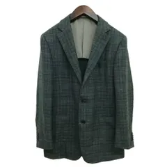 バーニーズニューヨーク BARNEYS NEW YORK MADISON ゼニア生地 チェック 段返り 3B ジャケット テーラード ブレザー シルク リネン混 46 ダークグリーン系のサムネイル