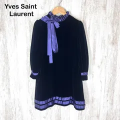 美品 Yves Saint Laurent イブサンローラン フリル リボン ベロア ワンピース ブラック 130㎝のサムネイル