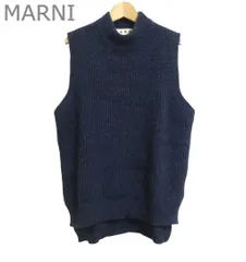 新品同様 マルニ MARNI ベスト セーター ニット ウールリブ モックネック 裾スリット ウール 羊毛 ネイビー サイズ46 メンズのサムネイル