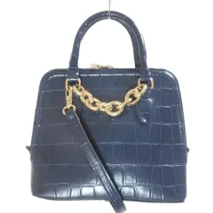 ザラ ZARA チェーンバッグ 2way ショルダーバッグ ハンドバッグ クロコ型押し 斜め掛け 鞄 紺 ネイビー /X