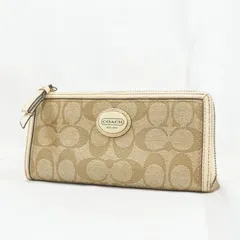 COACH コーチ 長財布 シグネチャー ラウンドファスナー ウォレット F49163 ロゴプレート ベージュ系