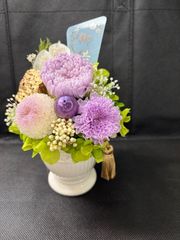 プリザーブドフラワー仏花 お供えの花 花器付一基 クチナシ お盆 法要
