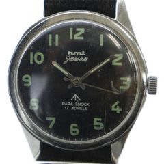 HMT Jawan British Army Military Watch, Vintage Antique, Hand-wound, Parashock, 17 Jewels, Black Dial