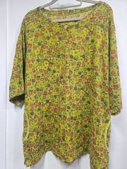 noa-ge リネン素材麻100%お野菜の刺繍が可愛い ダークグリーンブラウス 