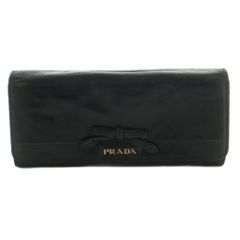 PRADA プラダ ナッパレザー ギャザー 長財布 黒 ロング 折り財布 人気