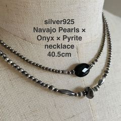 ナバホパール オニキス ネックレス 50cm シルバー925 天然石ビーズ