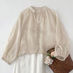 美品】フルールドポム リネン混 ブラウス ナチュラルベージュ ゆったり 