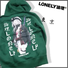 【新品】 LONELY × TOM OSABE ／ 論理 ロンリー × 長部トム　プルオーバー 裏起毛 パーカー バックプリント イラスト グラフィック フーディー グリーン ｜ 春 秋冬のサムネイル