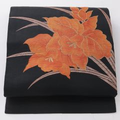 4346］名古屋帯 美品 塩瀬 更紗花鳥 金彩 九寸 正絹 着物 黒 - メルカリ