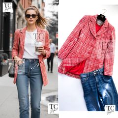り*読様 CHANEL シャネル チェック柄 ワッペン ジャケット ピンク 36 