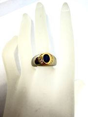 YG750 天然サファイア 天然ダイヤモンド入り メンズ指輪 K18 ゴールド 