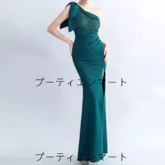 人気商品 26年新作 肩のリボンに花柄レースがオシャレなスリット入りロングドレス