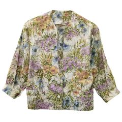 匿名配送】レトロヴィンテージ 花柄 チャイナボタン 長袖ブラウス M 