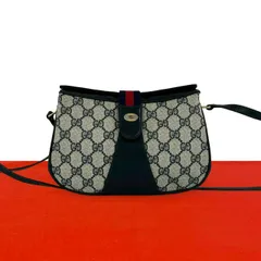 極 美品 GUCCI グッチ オールドグッチ ヴィンテージ シェリーライン GG ロゴ 金具 レザー 本革 ショルダーバッグ ネイビー 36990