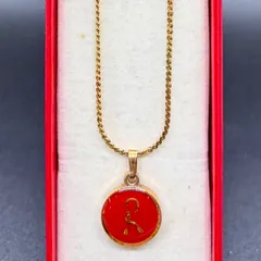 【ヴィンテージ】Roberta di Camerino ロベルタ ディ カメリーノ Rロゴ エナメル ネックレス ゴールドカラー レッドのサムネイル