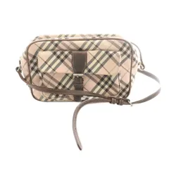 バーバリーブルーレーベル BURBERRY BLUE LABEL チェック柄ショルダーバッグ キャンバス レザー マルチカラー ピンク 茶 ブラウン /SS ■OS