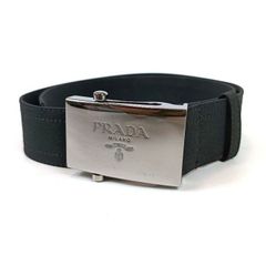 PRADA 프라다 로고 버클 가챠 벨트 블랙 블랙 쇠장식 건 메타 실버 여성 벨트
