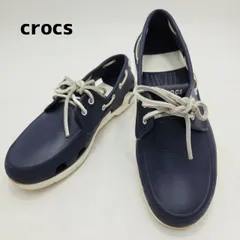 クロックス crocs ビーチラインボートシュー デッキシューズ サンダル 28cm 28.0cm M10 紺 ネイビー 白 ホワイト クロスライト 軽量 メンズ カジュアル ローファー スリッポン 中古 紐靴 マリンスタイル アウトドア hws02648のサムネイル