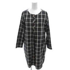 サニークラウズ Sunny Clouds 美品 ワンピース LL 紺 ネイビー チェック柄 ラウンドネック 長袖 /IL ■ECF004のサムネイル