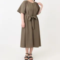 新品 未使用 eur3 エウルキューブ 半袖 ヴィンテージポプリンワンピース Vネック ウエストリボン カーキ タグ付き OLEHA-38129のサムネイル