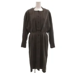 クリスチャンオジャール CHRISTIAN AUJARD 美品 vintage ワンピース ブラウン系 ストライプ柄 ノーカラーボタン留め ひざ丈 長袖 /KB ■ECF003のサムネイル