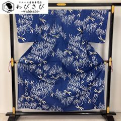 夏着物 浴衣 綿絽 抽象模様 留紺色 しつけ糸 ふくよかサイズ K-6002 
