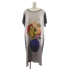 ピーエスポールスミス PS Paul Smith ワンピース ひざ丈 花柄 半袖 XL グレー 紺 ネイビー KKPSLW0853 /AN30のサムネイル