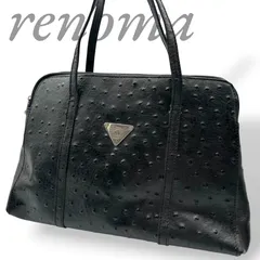 【B5360】 【訳あり】 renoma PARIS レノマ パリス ハンドバッグ オーストリッチ ダチョウ革 リアルレザー PVC加工 ブラックのサムネイル