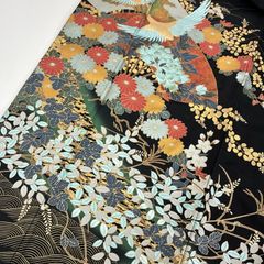 1202）正絹 黒留袖 五つ紋 比翼付き 寛斎 鶴金刺繍 - メルカリ