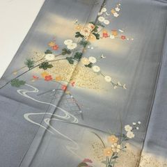 D754 訪問着 絞り 花刺繍 縫い紋 正絹 着物 袷 しつけ糸付き未使用極美