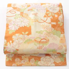 お買い得品！九寸名古屋帯 Cランク 帯丈334cm 正絹 全通 名古屋仕立て 織り・染め 御所解 朱系 HP 1245-04173のサムネイル