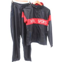 엑스걸 x-girl SPORTS 미품 윈드 브레이커 상하 세트 저지 M 블랙 블랙 레드 레드 긴팔 지퍼 업 로고 프린트 /IL ■ECG003