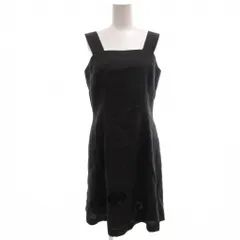 クレージュ courreges vintage ワンピース 麻 リネン 9AR 黒 ブラック ミニ丈 ノースリーブ スクエアネック 裾柄 /KB ■ECF003のサムネイル