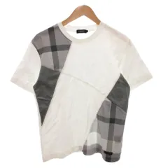 ブラックレーベル BLACK LABEL Tシャツ M 白 ホワイト グレー 半袖 チェック柄 切り替え パッチワーク ECG003 /KR ■ECG003のサムネイル