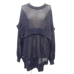 オズモーシス osmosis loaf LE TRICOT ロフ 美品 メッシュ編み ニット セーター ワンサイズ 黒 ブラック A1227のサムネイル