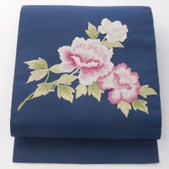 帯屋捨松 九寸名古屋帯 花柄紺色 - メルカリ