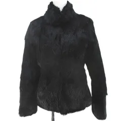 プライベートレーベル Private label 毛皮 ラビット ファー ジャケット コート ショート M 黒系 ブラック 無地 ホック 裏地のサムネイル