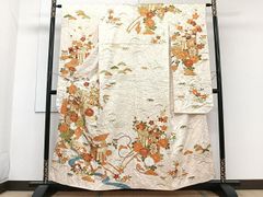 一点物】総手刺繍 振袖 ◇掛下◇ 色打掛 正絹 昭和レトロ 松 梅 紅葉 