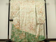 一点物】総手刺繍 振袖 ◇掛下◇ 色打掛 正絹 昭和レトロ 松 梅 紅葉 