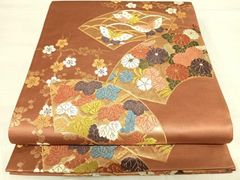 平和屋着物＊夏物 九寸名古屋帯 芝花文 黒地 銀糸 正絹 逸品