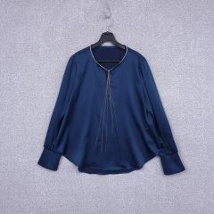 新品 M・fil エムフィル シルクサテン プルオーバーブラウス 濃紺 36