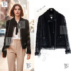 シャネル ジャケット スーツ CHANEL グレー ふんわり カメリア付