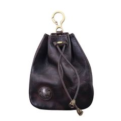 PLEAVIT Leather Coin Purse/Coin Case for Men, Drawstring Pouch with Carabiner (Coffee) [Coffee]