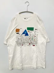 UNIQLO ユニクロ Tシャツ/カットソー M ホワイト 前面プリント ミドル丈 半袖 クルーネック(丸首) メンズ レディース